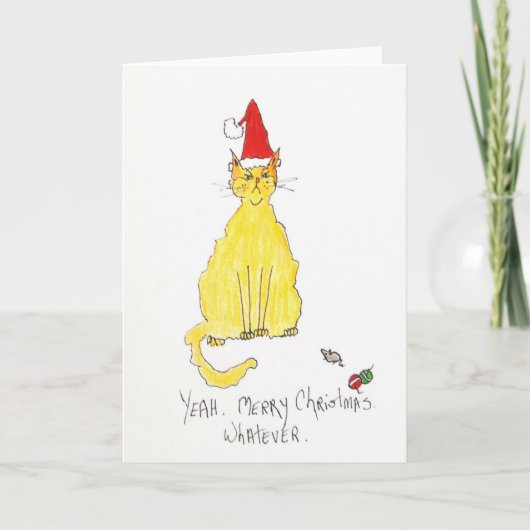 Cartes Pour Fêtes Annuelles Le Chat de Christmas Hat (Devant)