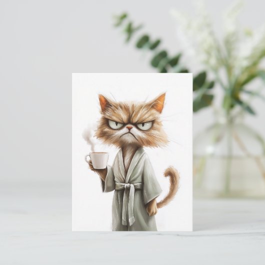 Cartes Pour Fêtes Annuelles Le chat Grumpy a besoin de café (Debout devant)