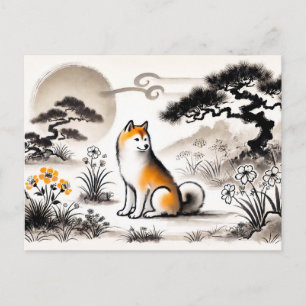Cartes Pour Fêtes Annuelles Le chien loyal dans le jardin sous l'art de l'encr