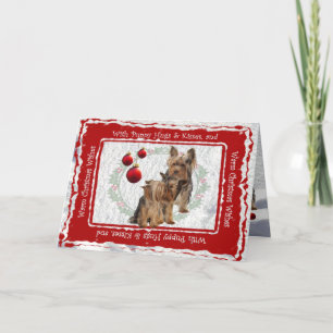 Cartes Pour Fêtes Annuelles Le chiot de Noël de Yorkie étreint et embrasse la