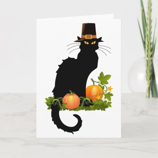 Cartes Pour Fêtes Annuelles Le Conversation Noir Thanksgiving et Pèlerin Turqu (Devant)