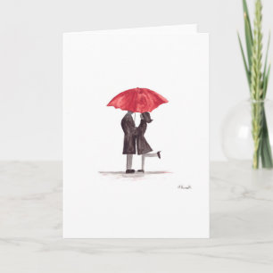Cartes Pour Fêtes Annuelles Le couple romantique de Saint Valentin avec parapl