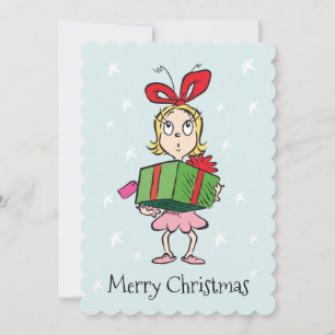 Cartes Pour Fêtes Annuelles Le Grinch   Cindy-Lou Who - Tenant un Cadeau