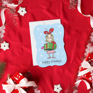 Cartes Pour Fêtes Annuelles Le Grinch   Cindy-Lou Who - Tenant un Cadeau