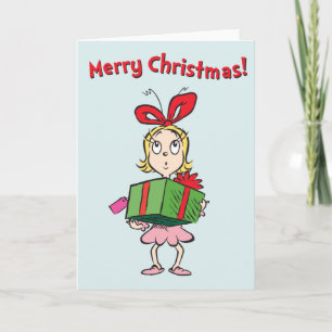 Cartes Pour Fêtes Annuelles Le Grinch   Cindy-Lou Who - Tenant un Cadeau