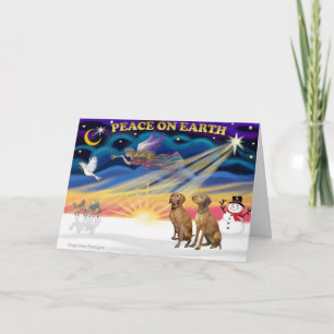 Cartes Pour Fêtes Annuelles Le lever du soleil de Noël - Deux Vizslas