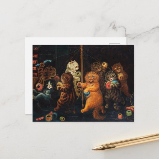 Cartes Pour Fêtes Annuelles Le Maypole par Louis Wain (Devant/Arrière en situation)