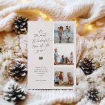 Cartes Pour Fêtes Annuelles Le Moment Le Plus Merveilleux De L'Année Photo<br><div class="desc">c'est la période la plus merveilleuse de l'année!,  moderne minimaliste 3 photo carte de vacances. Caractéristiques,  arrière - plans doux beige et olive avec élégante typographie noire et détail festif arc vert.</div>
