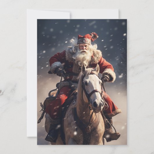 Cartes Pour Fêtes Annuelles Le Père Noël à cheval (Devant)
