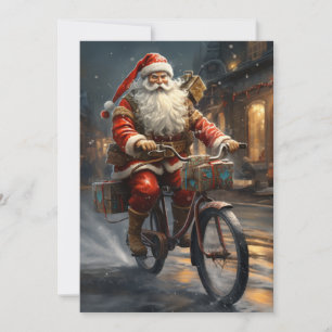 Cartes Pour Fêtes Annuelles Le Père Noël à vélo Noël