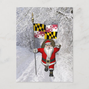 Cartes Pour Fêtes Annuelles Le Père Noël Avec L'Ensigne Du Maryland