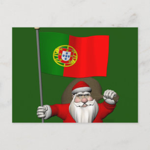 Cartes Pour Fêtes Annuelles Le Père Noël Avec L'Ensigne Du Portugal