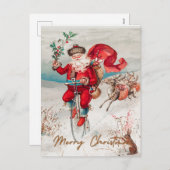 Cartes Pour Fêtes Annuelles Le Père Noël avec un penny farce avec rennes (Devant / Derrière)