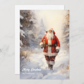 Cartes Pour Fêtes Annuelles Le Père Noël classique arrive dans la forêt enneig (Devant / Derrière)
