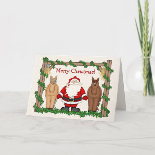 Cartes Pour Fêtes Annuelles Le père noël drôle avec le Joyeux Noël de chevaux
