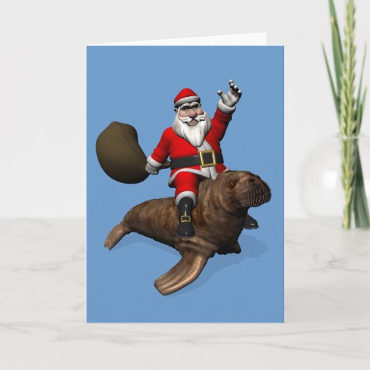 Cartes Pour Fêtes Annuelles Le Père Noël En Route Sur Walrus (Devant)