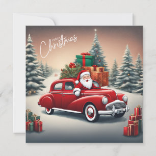 Cartes Pour Fêtes Annuelles Le Père Noël en voiture rouge Vintage Noël