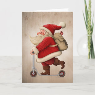 Cartes Pour Fêtes Annuelles Le père noël et le scooter de poussée