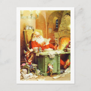 Cartes Pour Fêtes Annuelles Le Père Noël et ses elfes vérifient sa liste