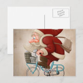 Cartes Pour Fêtes Annuelles Le Père Noël fait du vélo (Devant / Derrière)