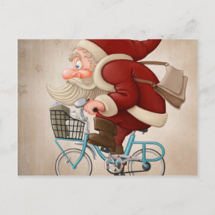 Cartes Pour Fêtes Annuelles Le Père Noël fait du vélo