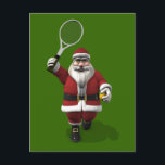 Cartes Pour Fêtes Annuelles Le Père Noël Jouant Au Tennis<br><div class="desc">La couleur de l'arrière - plan peut être changée : PERSONNALISER informatique père noël aime un défi à la cour</div>