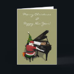 Cartes Pour Fêtes Annuelles Le père noël jouant le piano<br><div class="desc">la couleur d'arrière - plan peut être changée : CUSTOMISEZ-LA - EDIT - ARRIÈRE - PLAN
 engendrez Noël derrière son instrument noir de clavier - jeu des chorals doux de Noël pour des mélomanes</div>