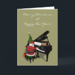 Cartes Pour Fêtes Annuelles Le père noël jouant le piano<br><div class="desc">la couleur d'arrière - plan peut être changée : CUSTOMISEZ-LA - EDIT - ARRIÈRE - PLAN
 engendrez Noël derrière son instrument noir de clavier - jeu des chorals doux de Noël pour des mélomanes</div>