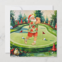Le Père Noël joue au golf sur un green de putting