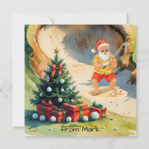Cartes Pour Fêtes Annuelles Le Père Noël joue au golf sur un parcours de golf