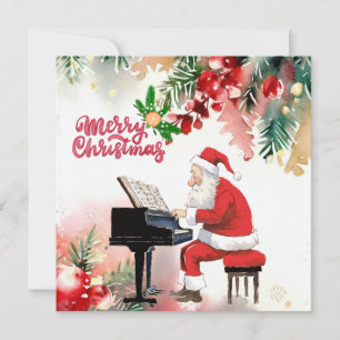 Cartes Pour Fêtes Annuelles Le Père Noël joue au piano Joyeux Noël