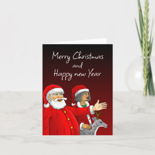 Cartes Pour Fêtes Annuelles Le Père Noël, Mme Claus et Rudolph le renne