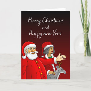 Cartes Pour Fêtes Annuelles Le Père Noël, Mme Claus et Rudolph le renne
