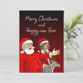 Cartes Pour Fêtes Annuelles Le Père Noël, Mme Claus et Rudolph le renne (Debout devant)