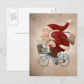 Cartes Pour Fêtes Annuelles Le père noël monte la bicyclette (Devant / Derrière)