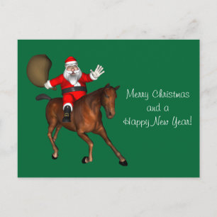 Cartes Pour Fêtes Annuelles Le Père Noël Monte Un Cheval Brown