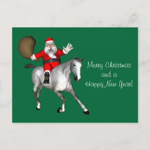 Cartes Pour Fêtes Annuelles Le Père Noël Monte Un Cheval Gris