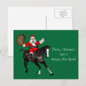 Cartes Pour Fêtes Annuelles Le Père Noël Monte Un Cheval Noir (Devant / Derrière)