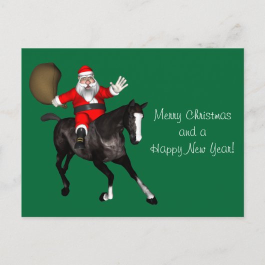 Cartes Pour Fêtes Annuelles Le Père Noël Monte Un Cheval Noir (Devant)