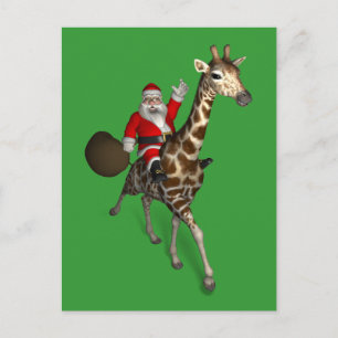 Cartes Pour Fêtes Annuelles Le Père Noël Monte Une Girafe