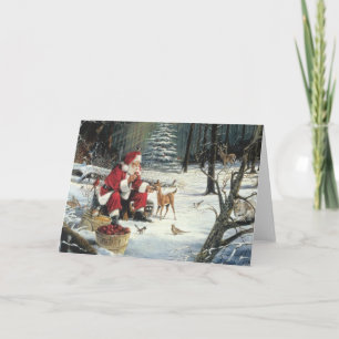 Cartes Pour Fêtes Annuelles Le Père Noël Nourrit Les Animaux