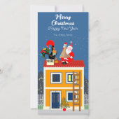 Cartes Pour Fêtes Annuelles Le Père Noël rencontre le Coq portugais (Devant)