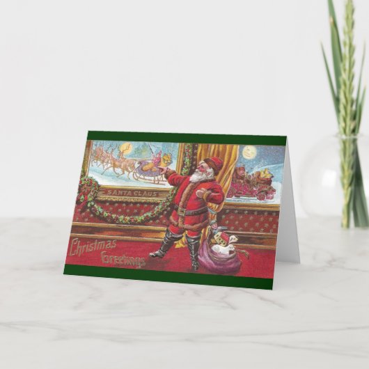 Cartes Pour Fêtes Annuelles Le père noël se dirige fièrement à son portrait (Devant)