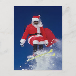 Cartes Pour Fêtes Annuelles Le père noël sur sauter de skis outre d'une