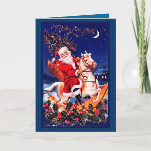 Cartes Pour Fêtes Annuelles Le Père Noël sur un Cheval Rocheux Vintage Noël