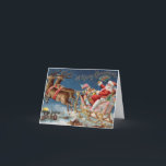 Cartes Pour Fêtes Annuelles Le Père Noël vintage coule avec le renne Joyeux<br><div class="desc">Carte de Noël religieuse vintage Père Noël avec ses rennes et son traîneau. Une scène de neige rétro vintage et des salutations de Noël à l'ancienne de Claus lui-même pendant qu'il vole la veille de Noël.Pour les cartes de fin de année de Noël d'accorder à votre famille et vos amis...</div>