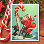 Cartes Pour Fêtes Annuelles Le Père Noël vintage Peint Un Sucre de canne<br><div class="desc">Vintage Père Noël peint une illustration sucre de canne.</div>