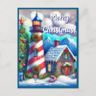 Cartes Pour Fêtes Annuelles Le phare de Noël Montagne côtière marine