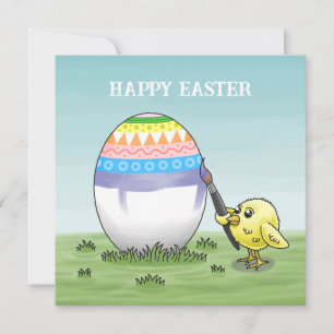 Cartes Pour Fêtes Annuelles Le poussin de Pâques peint un œuf de Pâques coloré