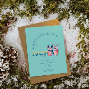Cartes Pour Fêtes Annuelles Le premier Noël de bébé avec de mignons amis renne